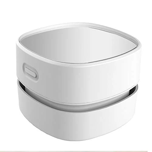 Desktop Vacuum Cleaner, Mini Table Dust Sweeper Energy Saving,High Endurance up to 90 Mins,Cordless&360º Rotatable Design for Keyboard/Home/School/Office(White AA Battery)